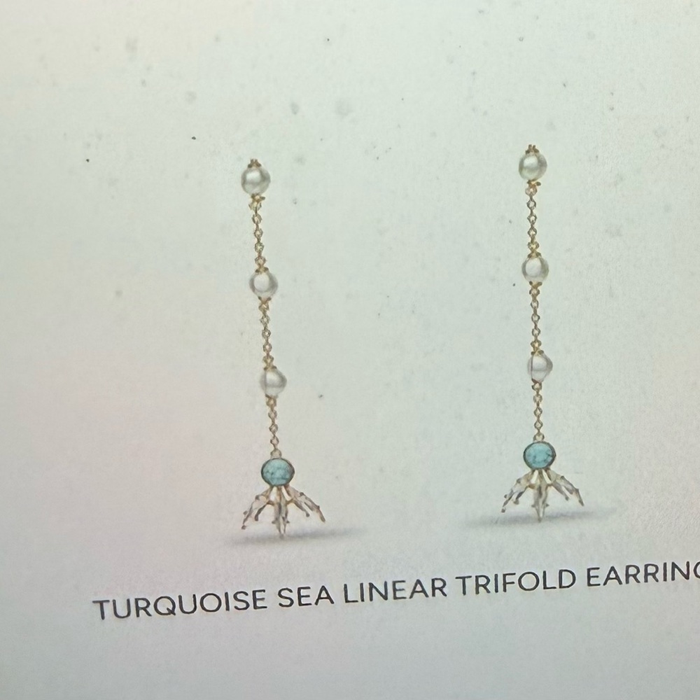 Lele Sadoughi, NWT, Turquoise Sea Linear Trifold Earrings one size - Picture 3 of 5